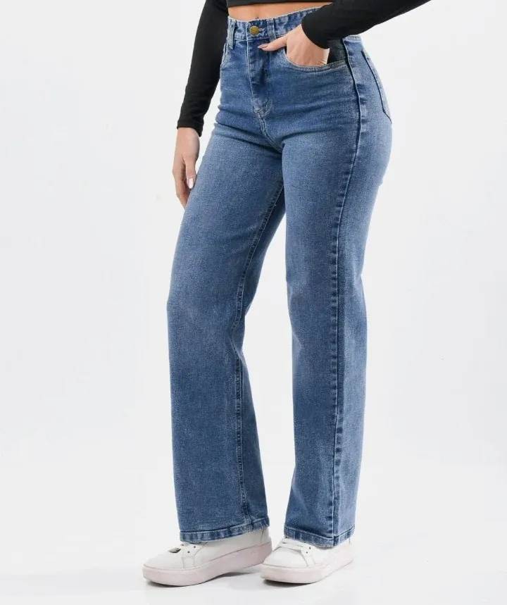 Wide Leg azul, semi elastizado