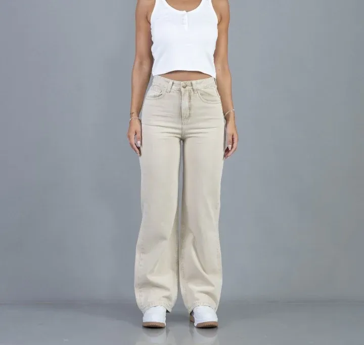 Wide Leg Beige, tiro alto
