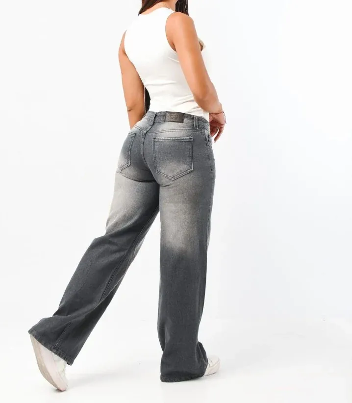 Wide Leg gris focalizado, tiro alto